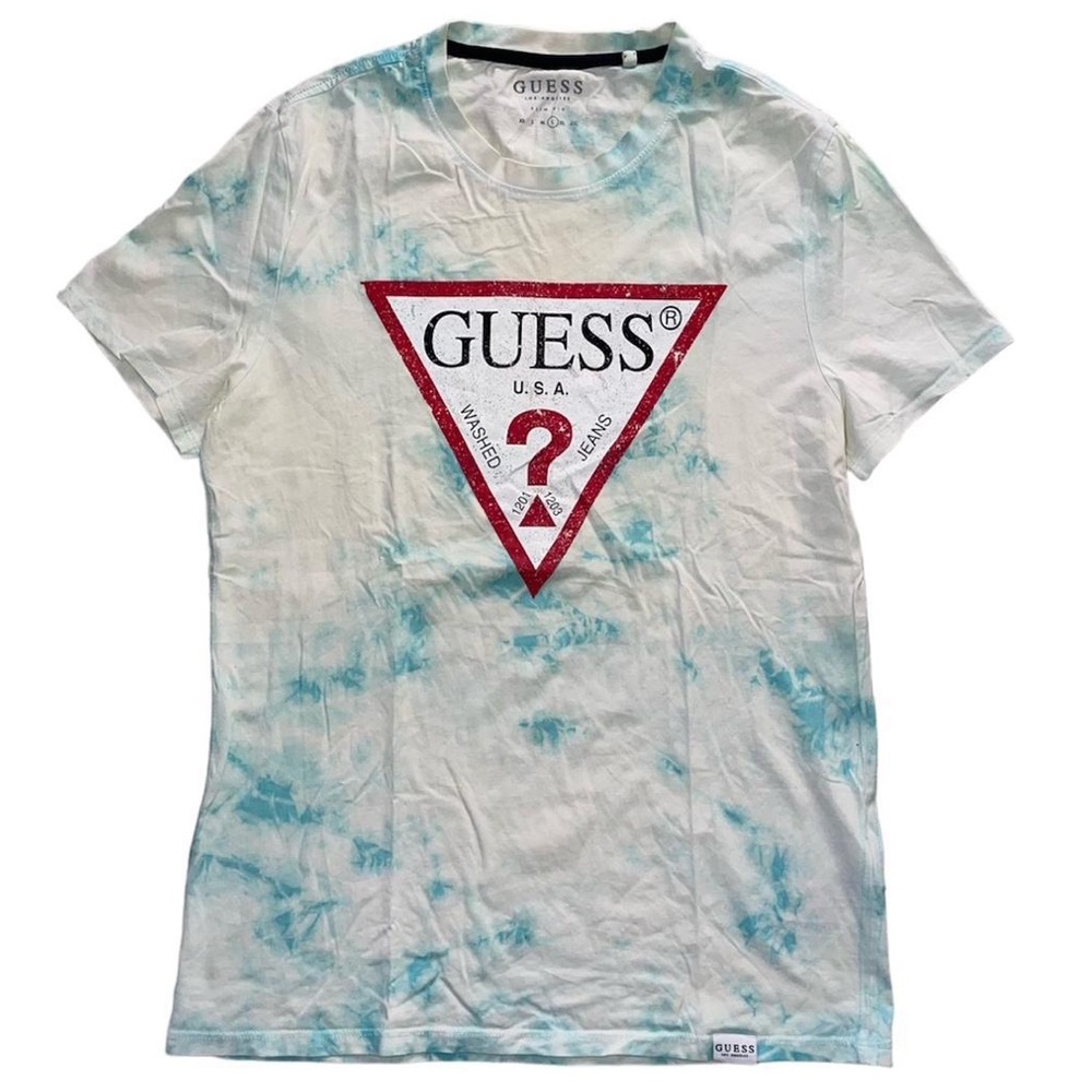 Guess Red and Blue Tie-Dye Logo Tee